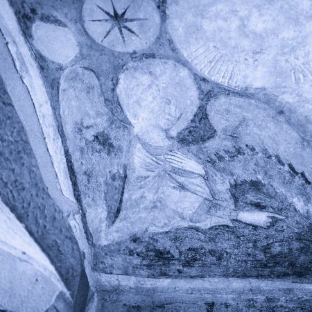 Faded Mural on ceiling, Aragonese Castle, Ischia Island, Campania, Italyの写真素材