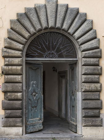 Architectural detail of doorway of a building, Orvieto, Terni Province, Umbria, Italyの写真素材
