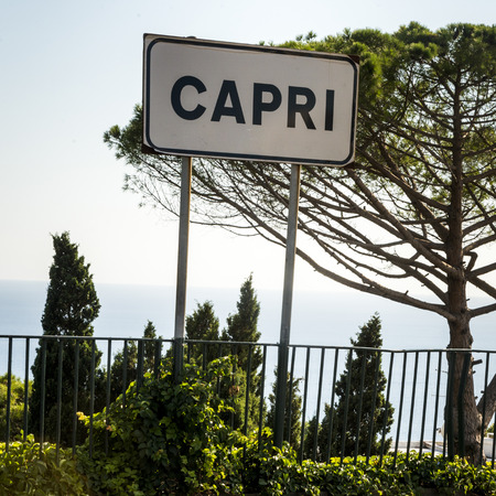 Capri sign by sea, Capri, Campania, Italyの写真素材