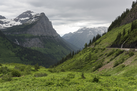View of a valley, Going-to-the-Sun Road, Glacier National Park, Glacier County, Montana, USAの写真素材