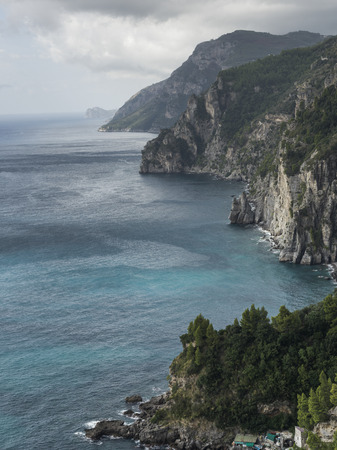 Elevated view of coast, Amalfi Coast, Salerno, Campania, Italyの写真素材