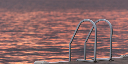 Close-up of ladder on boardwalk, Lake of The Woods, Ontario, Canada