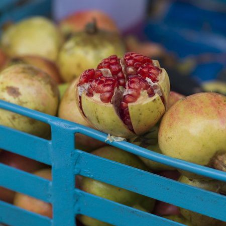 Fresh pomegranates for sale in market, Bangkok, Thailandの写真素材