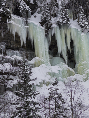 Scenic view of frozen fall, British Columbia Highway 97, British Columbia, Canadaの写真素材