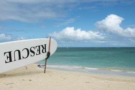 Rescue board on Kailua Beach, Kailua, Oahu, Hawaii, USAの写真素材