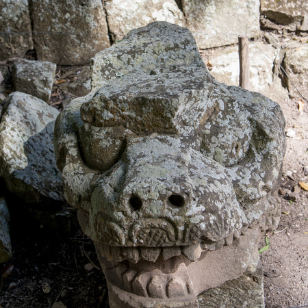 Detail of a sculpture, Copan, Copan Ruinas, Copan Department, Hondurasの写真素材