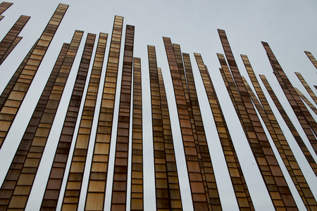 Low angle view of modern sculptures at EMP Museum, Seattle, Washington State, USAの写真素材