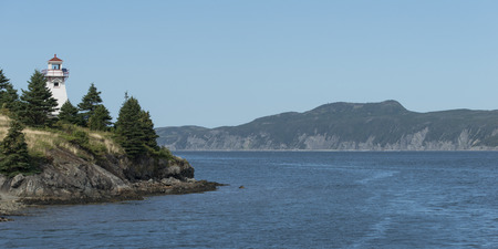 Woody Point Lighthouse at Woody Point, Bonne Bay, Gros Morne National Park, Newfoundland And Labrador, Canadaの写真素材