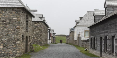 Houses by main street, Fortress of Louisbourg, Louisbourg, Cape Breton Island, Nova Scotia, Canadaのeditorial素材