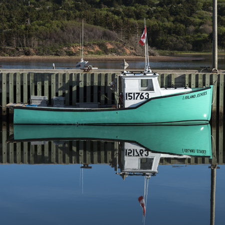 Fishing boat moored at harbor, Mabou, Cape Breton Island, Nova Scotia, Canadaのeditorial素材