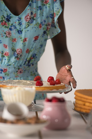 Unrecognizable Woman Cooking at home. Dessert Concept. Healthy Lifestyle. Cooking At Home. Prepare Foodの写真素材