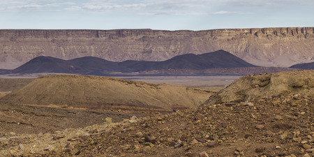 Rock formations in desert, Makhtesh Ramon, Negev Desert, Israelの写真素材