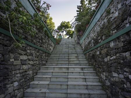 Low angle view of staircase, Darjeeling, West Bengal, Indiaの写真素材