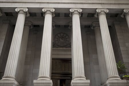 Low angle view of architectural columns, New York City, New York State, USA