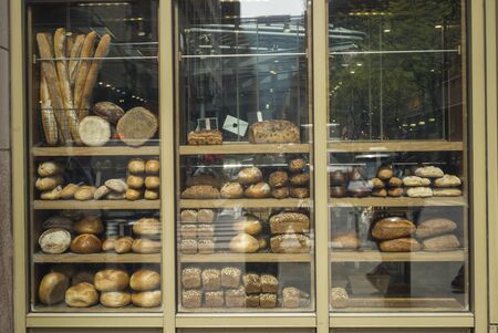 Various type of breads on display at a bakery, New York City, New York State, USA