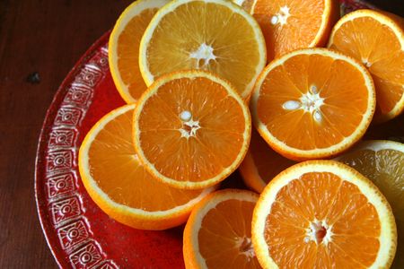 Halved orangesの写真素材