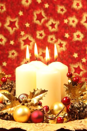 Christmas decoration with candles, copy spaceの写真素材