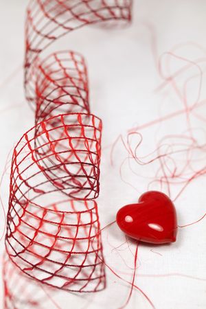 Heart and ribbon, copy spaceの写真素材
