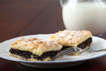 Traditional Czech poppy seed and hazelnut crumble cakeの写真素材