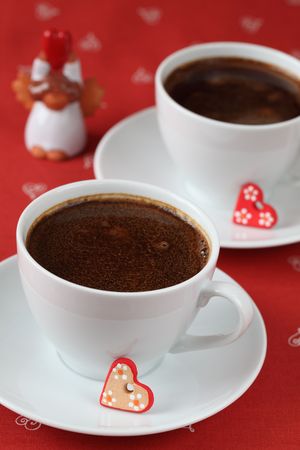 Coffee with hearts and angelの写真素材