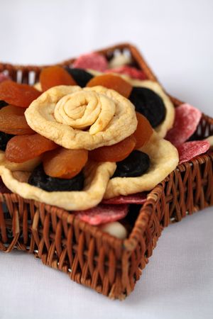 Dried fruits in a basketの写真素材