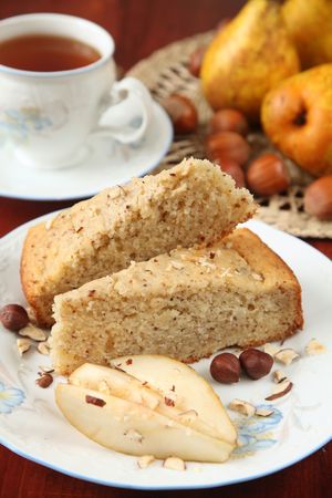 Pear and hazelnut cakeの写真素材