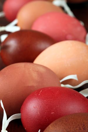 Red and brown Easter egg shellsの写真素材