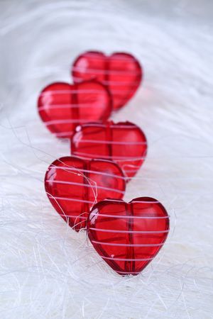 Glass hearts on white backgroundの写真素材