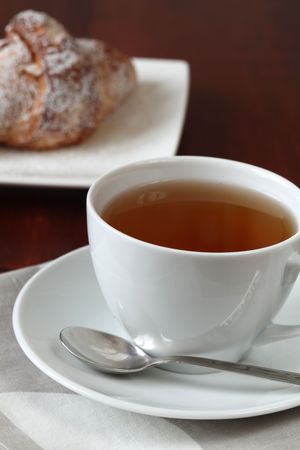 Tea and croissantの写真素材