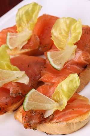Smoked salmon appetizersの写真素材