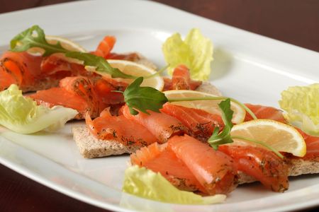 Smoked salmon snacksの写真素材