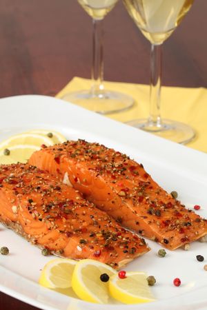 Smoked salmon with pepper crustの写真素材
