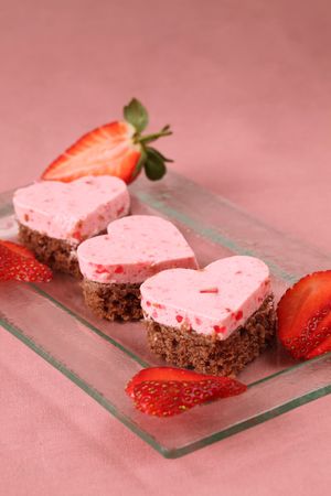 Strawberry heart cakesの写真素材