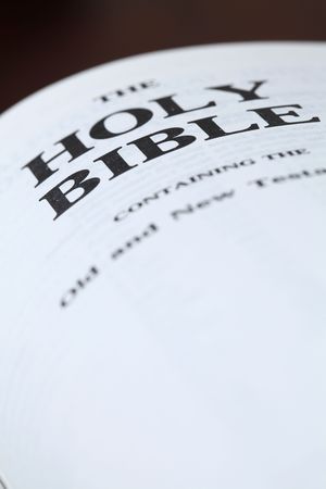 Close up of the Holy Bible. Shallow DOF, focus on word Bible, copy spaceの写真素材