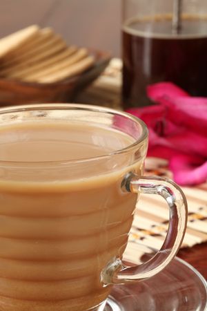 White coffee and french pressの写真素材