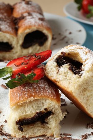 Traditional Czech sweet yeast buns stuffed with jamの写真素材