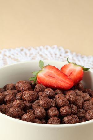 Chocolate cereals with strawberriesの写真素材