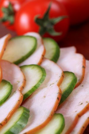 Cold cuts and vegetablesの写真素材