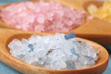 Bath salt in wooden spoonsの写真素材