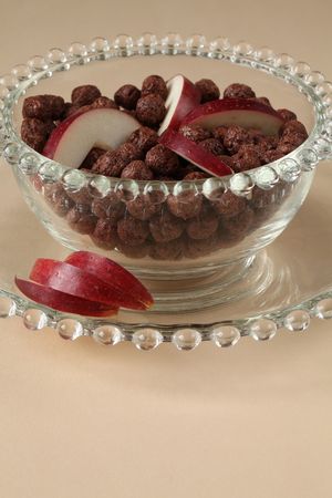 Chocolate cereals with appleの写真素材
