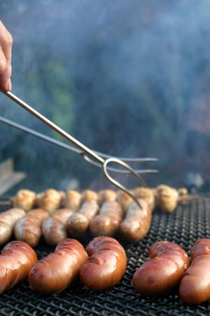 Sausage and mushroom barbecueの写真素材