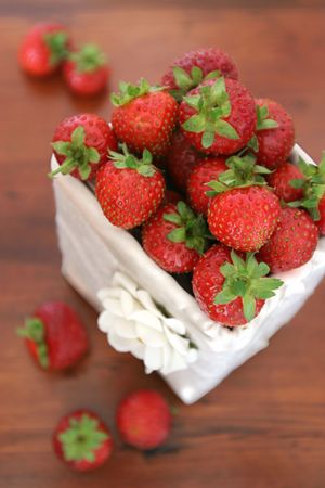 Box with fresh organic strawberriesの写真素材