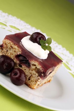 Refreshing cherry cake with jelly and sour creamの写真素材