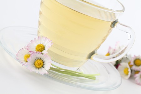 Healthy herbal tea made from freshly picked daisiesの写真素材