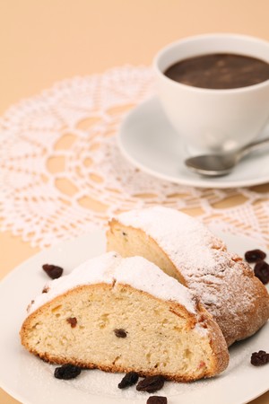 Yogurt cake with raisins and coffeeの写真素材