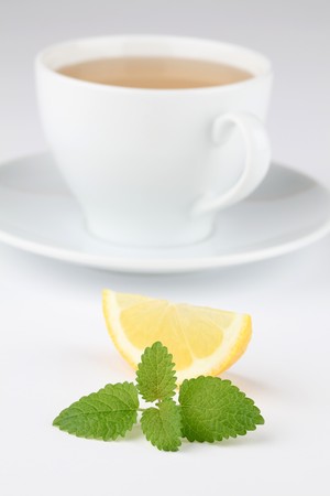 Lemon balm tea with lemonの写真素材