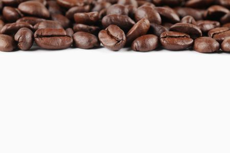 Coffee bean border on white background. Shallow dofの写真素材