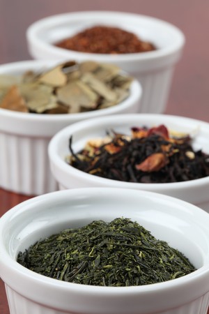 Tea collection - focus on bancha green teaの写真素材
