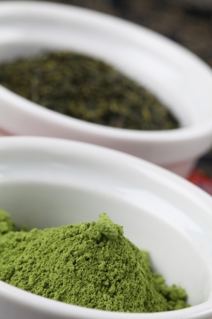Tea collection - focus on matcha green tea powderの写真素材