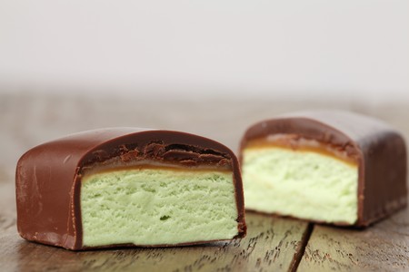 Pistachio bar with caramel and chocolateの写真素材